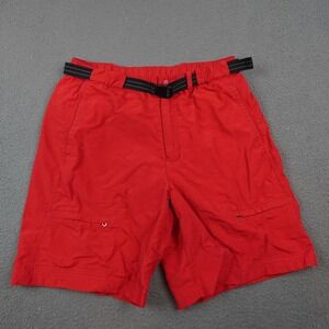 LL Bean Shorts Mens Medium Red Nylon Mesh Lined Belted Swim Trunks Quick Dry
